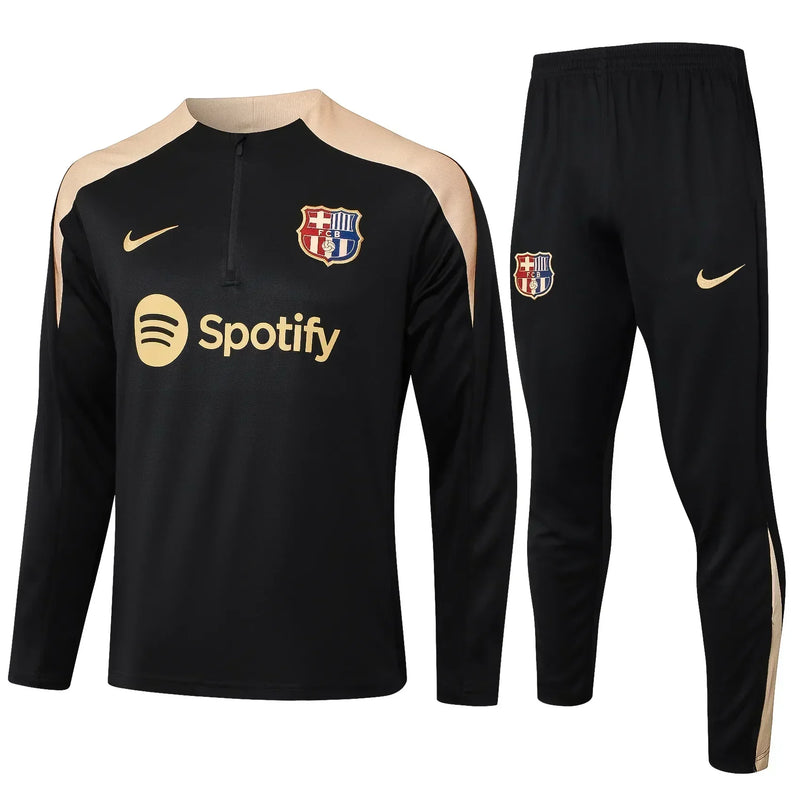 Conjunto Agasalho Treino Barcelona 24/25 - Preto e Bege