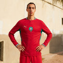 Camisa Marrocos Home Manga Longa Versão Jogador Copa do Mundo 2026