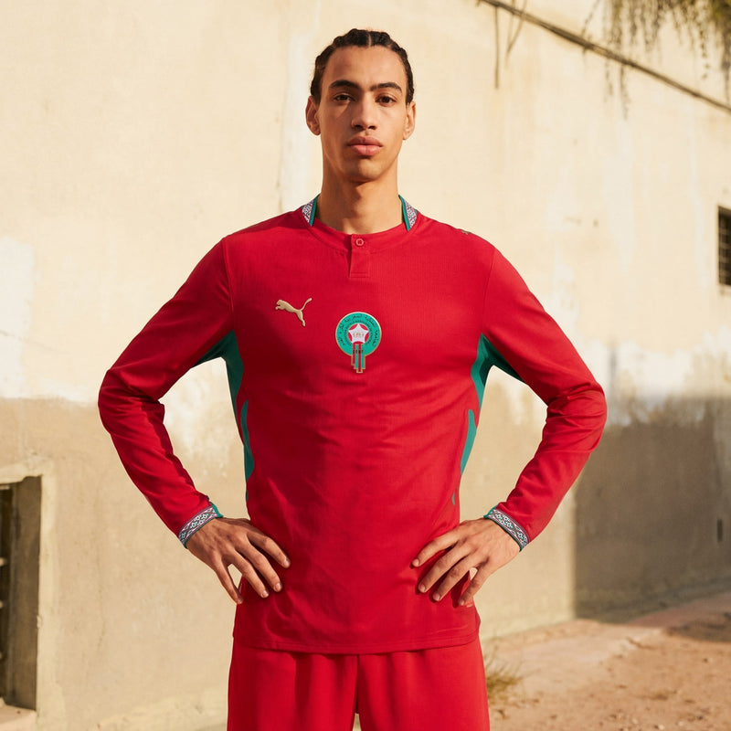 Camisa Marrocos Home Manga Longa Versão Jogador Copa do Mundo 2026