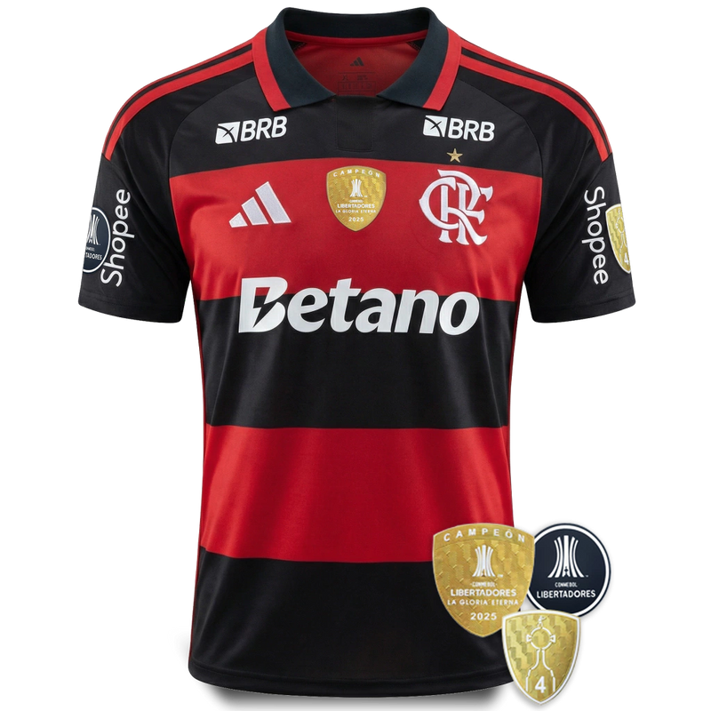 Camisa Flamengo Home 26/27 Com Patrocínios e Patchs - Torcedor Adidas Masculina - Rubro - negra