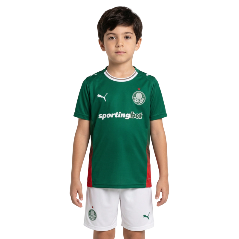 Kit Palmeiras Home 26/27 - Torcedor Puma Infantil - Verde